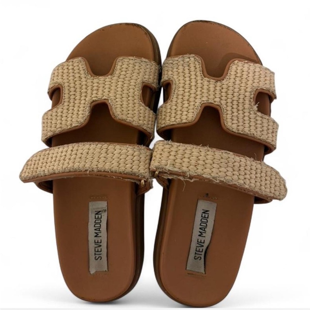 Steve Madden Straw Slide Sandals Beach Summer Size 6.5